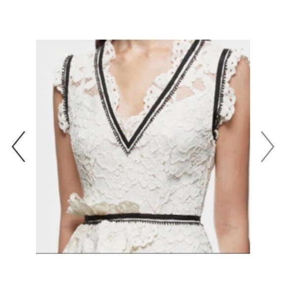 SELF-PORTRAIT Black and White Tiered Ruffled Lace Midi Dress US 4 - Picture 9 of 10